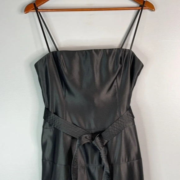 BCBGMAXAZRIA Satin Tied Cocktail Midi Dress Black Crinoline Spaghetti Strap 6 - Picture 3 of 12